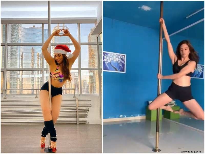 Promis nehmen am sexy Pole-Dance-Workout teil 
