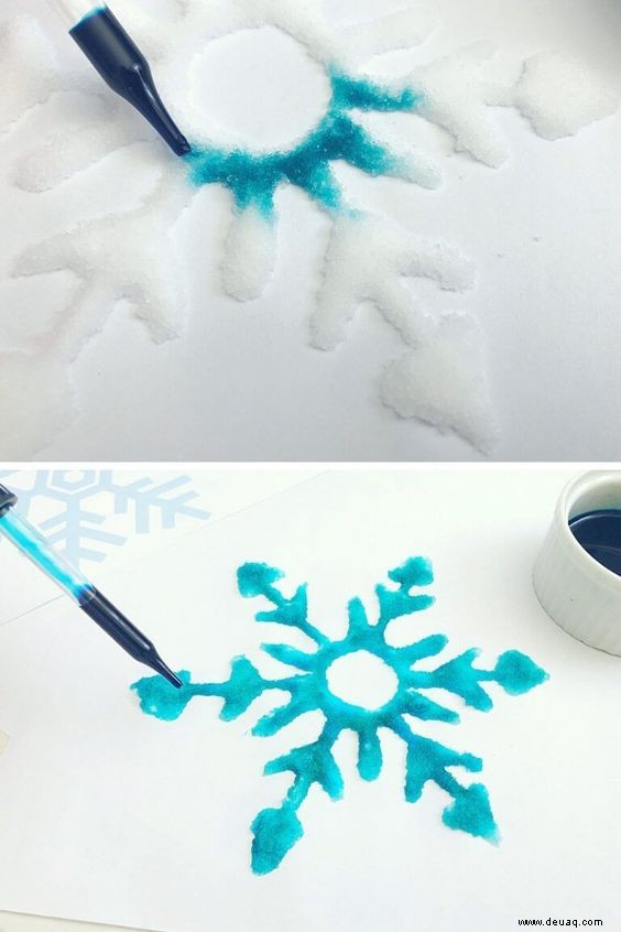Schneeflocken-Malerei zum Thema Winter für Kinder 