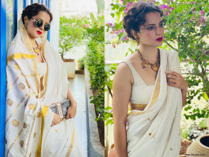 Kangana Ranaut bietet eine Lektion an, wie man traditionellen Kasavu-Sari glamourös macht 