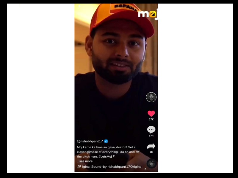 Die indische Cricket-Sensation Rishabh Pant peppt den Swipe-Up-Moment für die Moj-Community auf 