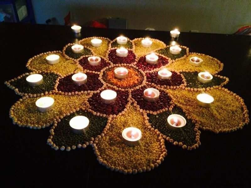 Diwali-Rangoli-Designs:Machen Sie an diesem Diwali 2021 Rangoli mit Hülsenfrüchten 