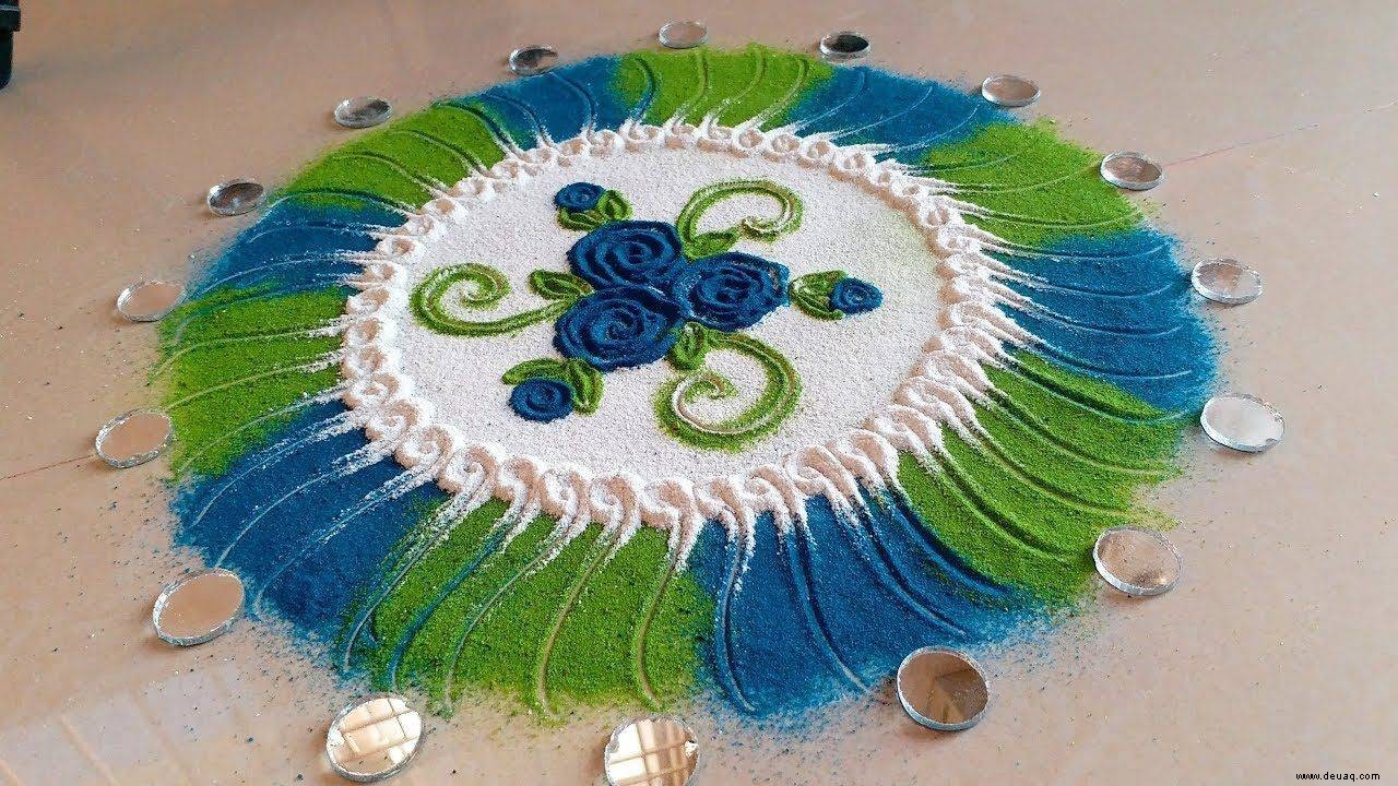 Einzigartige Rangoli-Designs für Diwali:Versuchen Sie, an diesem Diwali 2021 Spiegel-Rangoli herzustellen 