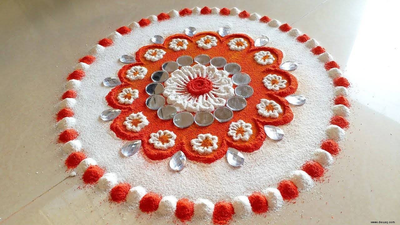 Einzigartige Rangoli-Designs für Diwali:Versuchen Sie, an diesem Diwali 2021 Spiegel-Rangoli herzustellen 