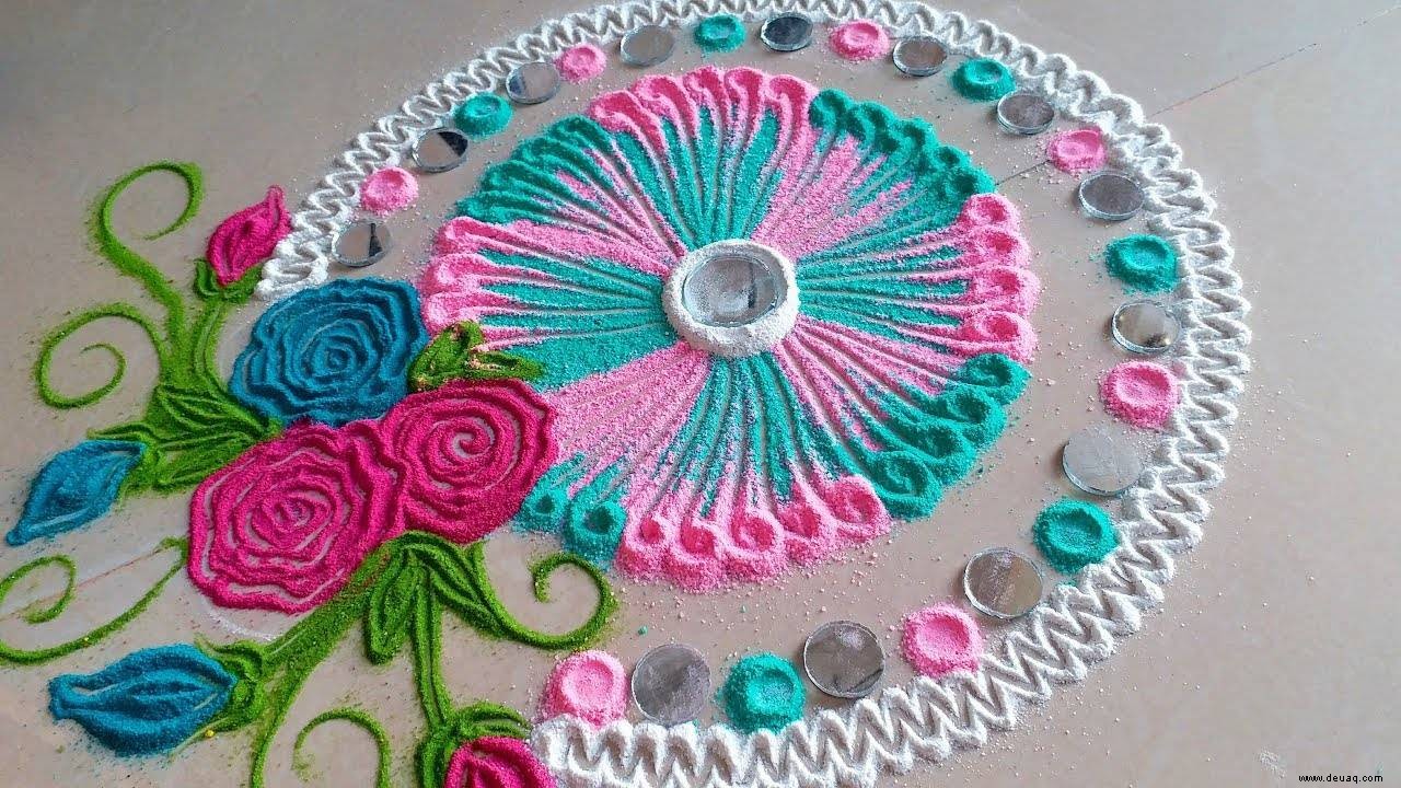 Einzigartige Rangoli-Designs für Diwali:Versuchen Sie, an diesem Diwali 2021 Spiegel-Rangoli herzustellen 