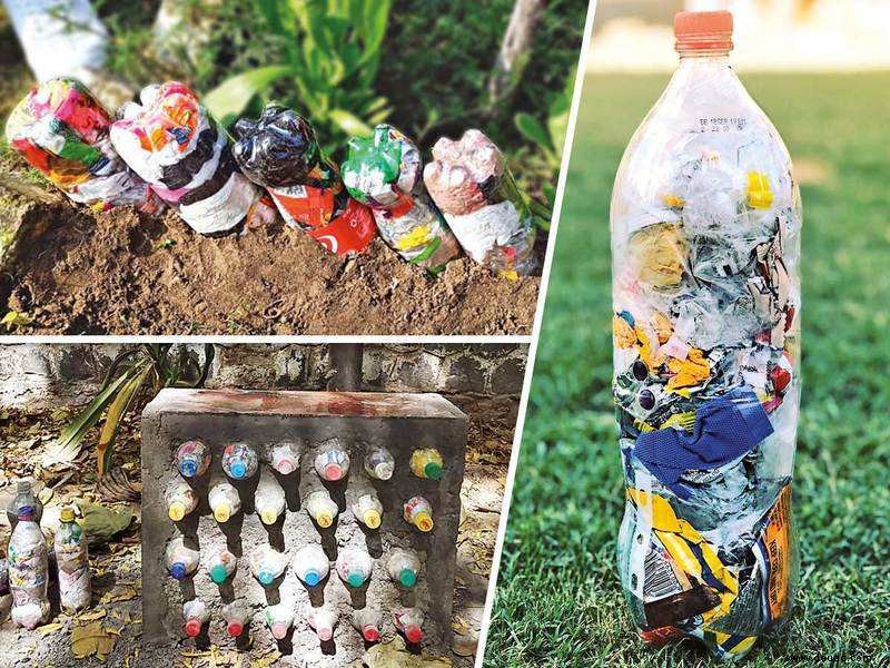 Plastiktüten, Snackverpackungen, Glitzerpapier:Recycling von Müll zu Ökobricks 