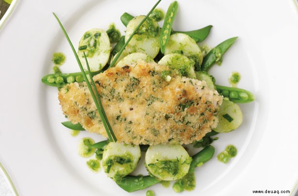 Tagesgericht:Hähnchenschnitzel mit Schnittlauchpesto 