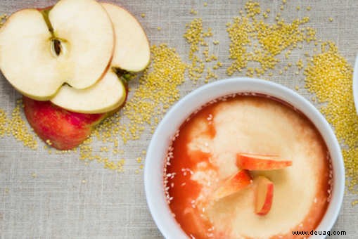 Milchreis mit Apfel und Erdbeerpüree Rezept 