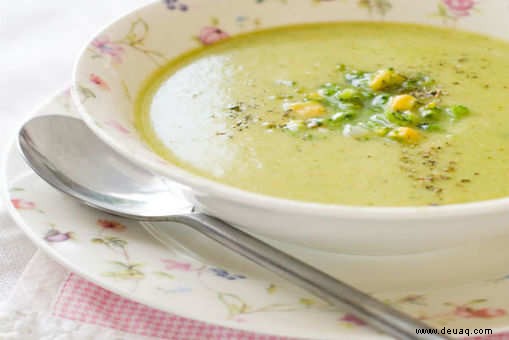 Rezept für grüne Erbsen-Mais-Suppe mit Minze 