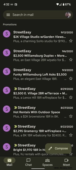 So werden Sie die lästigen Registerkarten „Meet“, „Chat“ und „Spaces“ in Google Mail für Mobilgeräte los 