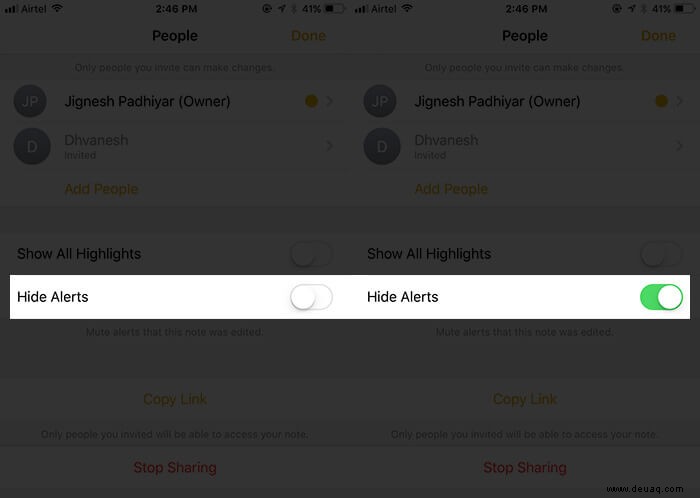 So verbergen Sie Benachrichtigungen von freigegebenen Notizen auf iPhone und iPad 