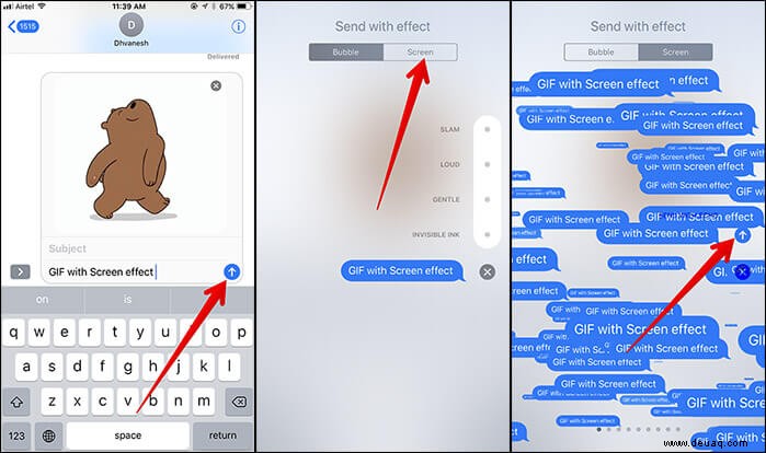 Senden Sie iMessage mit Spotlight- und Echo-Effekten auf dem iPhone 