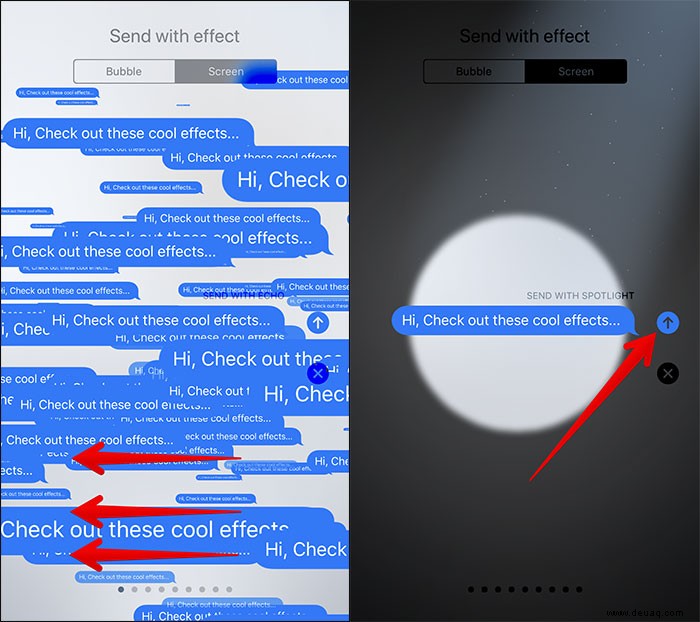 Senden Sie iMessage mit Spotlight- und Echo-Effekten auf dem iPhone 