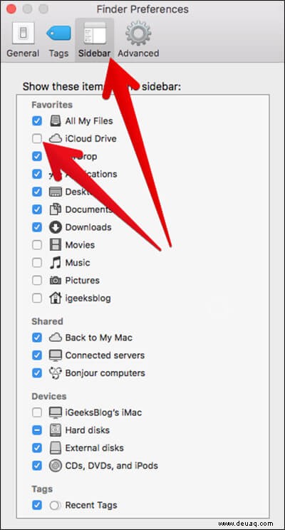 So fügen Sie iCloud Drive zur Finder-Sidebar auf dem Mac hinzu 