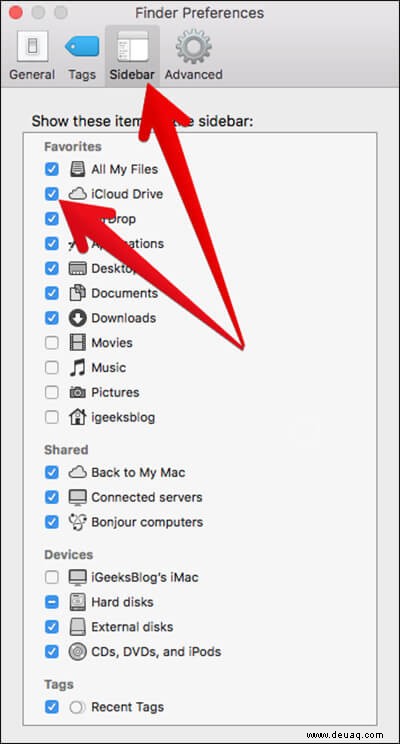 So fügen Sie iCloud Drive zur Finder-Sidebar auf dem Mac hinzu 
