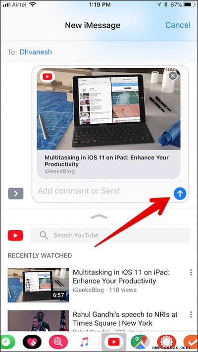So teilen Sie YouTube-Videos mit der iMessage-App auf iPhone und iPad 