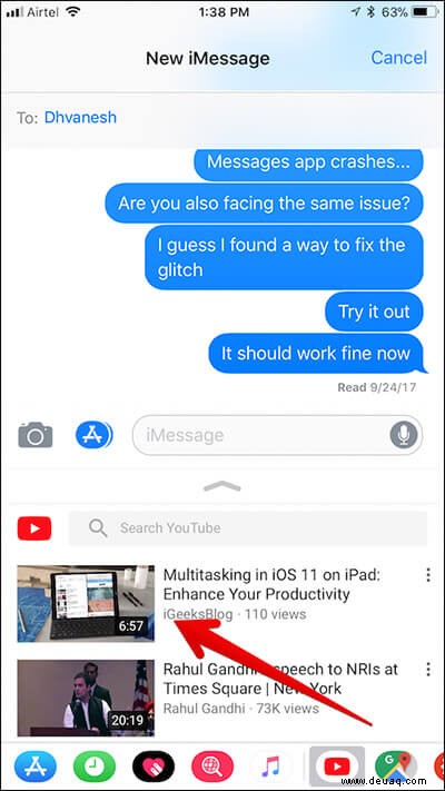 So teilen Sie YouTube-Videos mit der iMessage-App auf iPhone und iPad 