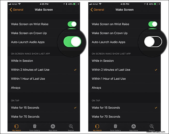 So deaktivieren Sie die automatische Wiedergabe von Audio-Apps auf der Apple Watch 