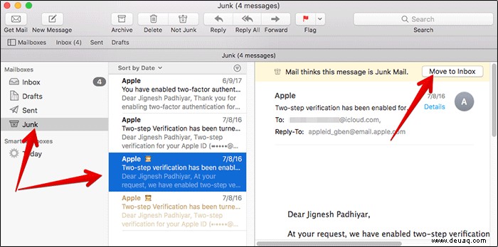 So verschieben Sie E-Mails von Junk in den Posteingang in Mail für Mac 