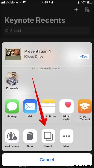 Konvertieren Sie eine Keynote-Präsentation auf dem iPhone in eine PowerPoint-Präsentation 