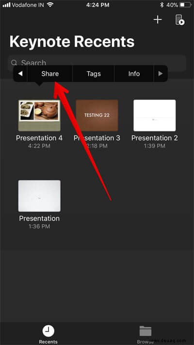 Konvertieren Sie eine Keynote-Präsentation auf dem iPhone in eine PowerPoint-Präsentation 