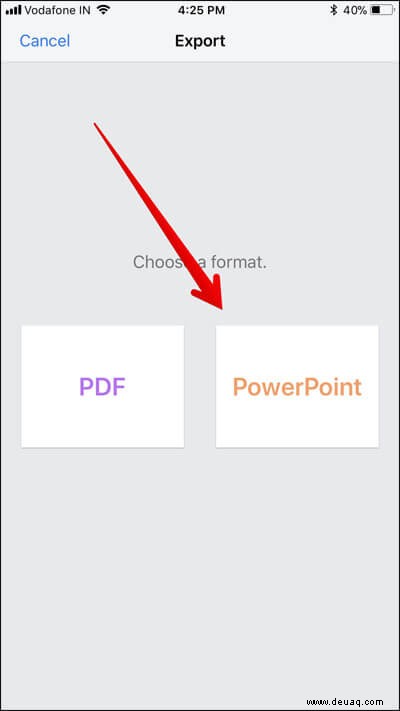 Konvertieren Sie eine Keynote-Präsentation auf dem iPhone in eine PowerPoint-Präsentation 