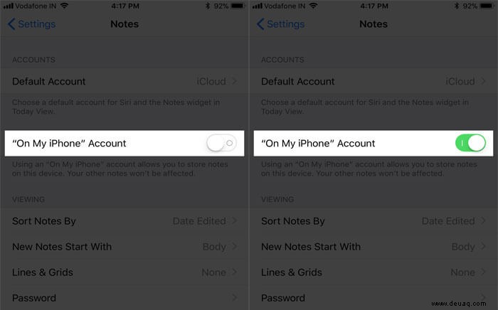 So ändern Sie den Standardspeicherort für Notes-Konten auf dem iPhone 