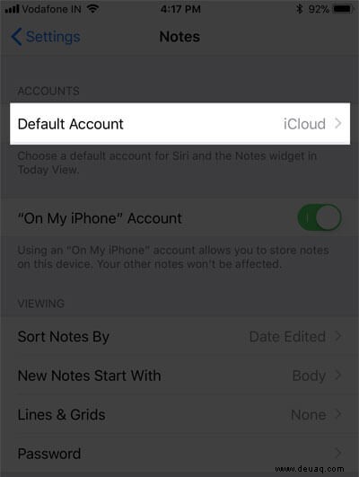 So ändern Sie den Standardspeicherort für Notes-Konten auf dem iPhone 
