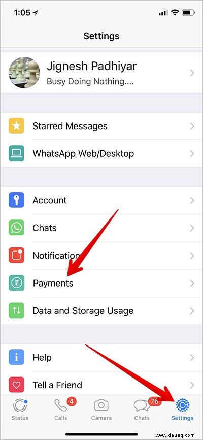 Ändern oder entfernen Sie das WhatsApp Payment Bank-Konto auf dem iPhone 