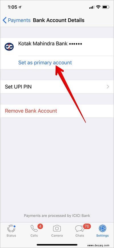 Ändern oder entfernen Sie das WhatsApp Payment Bank-Konto auf dem iPhone 