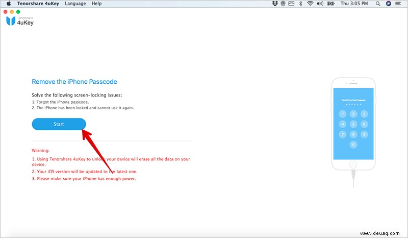 Entsperren Sie ein deaktiviertes iPhone ohne Passcode mit Tenorshare 4uKey 
