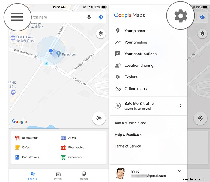Anzeigen und Bearbeiten der Google Maps-Zeitachse 