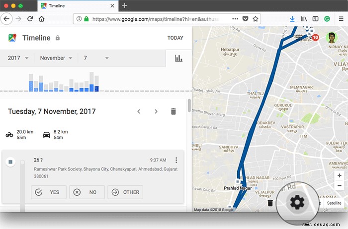 Anzeigen und Bearbeiten der Google Maps-Zeitachse 