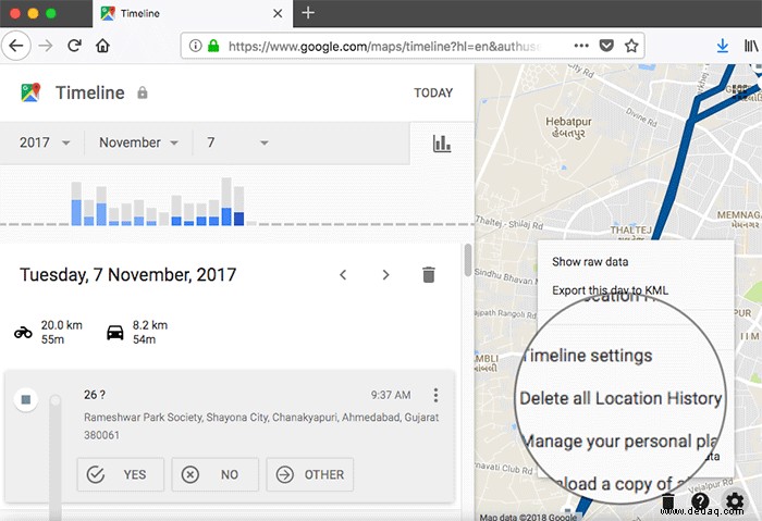 Anzeigen und Bearbeiten der Google Maps-Zeitachse 