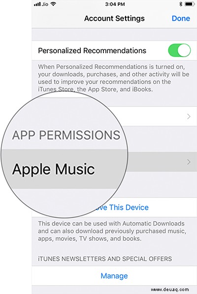 So deaktivieren Sie App-Berechtigungen von Drittanbietern für Apple Music 