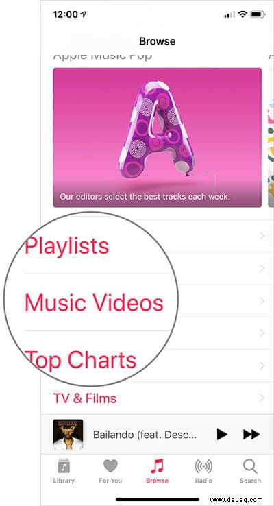 So sehen Sie sich Musikvideos in Apple Music an 