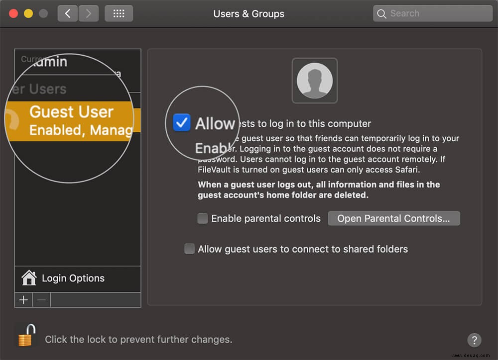 So aktivieren Sie das Gastbenutzerkonto auf dem Mac 
