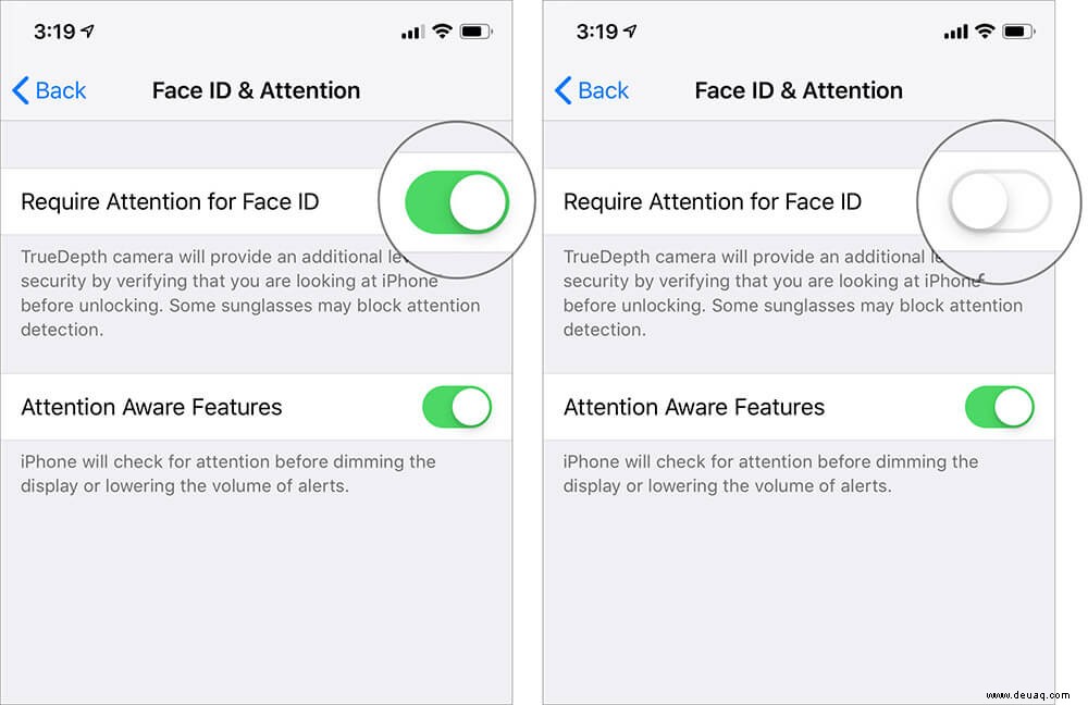 So deaktivieren Sie „Aufmerksamkeit erforderlich“ für Face ID auf dem iPhone 