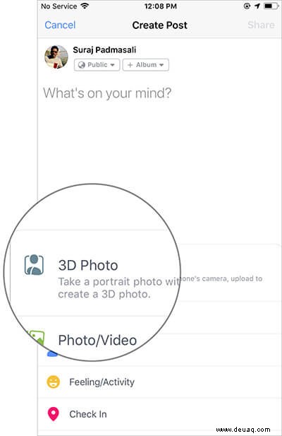 So erstellen Sie 3D-Bilder und posten sie vom iPhone auf Facebook 