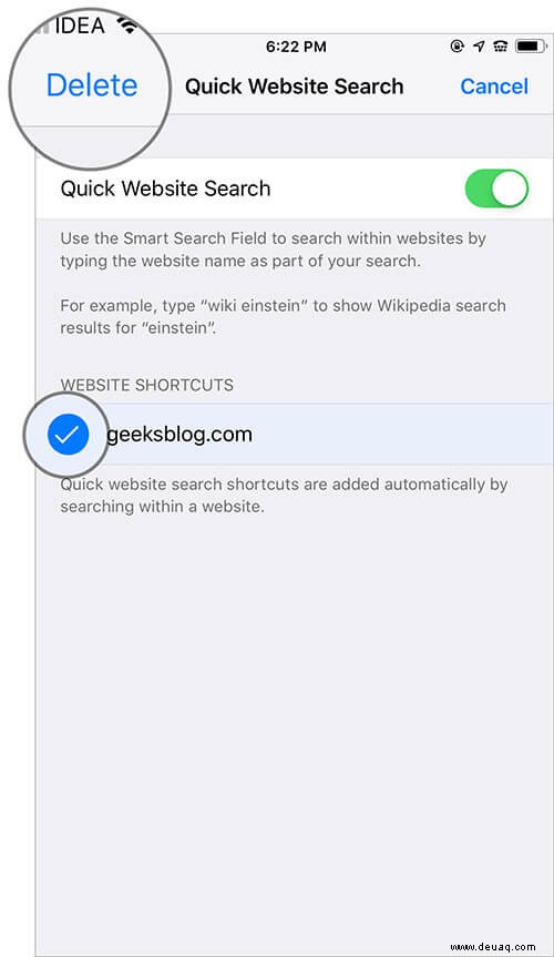 So verwenden Sie die schnelle Website-Suche in Safari auf Geräten 