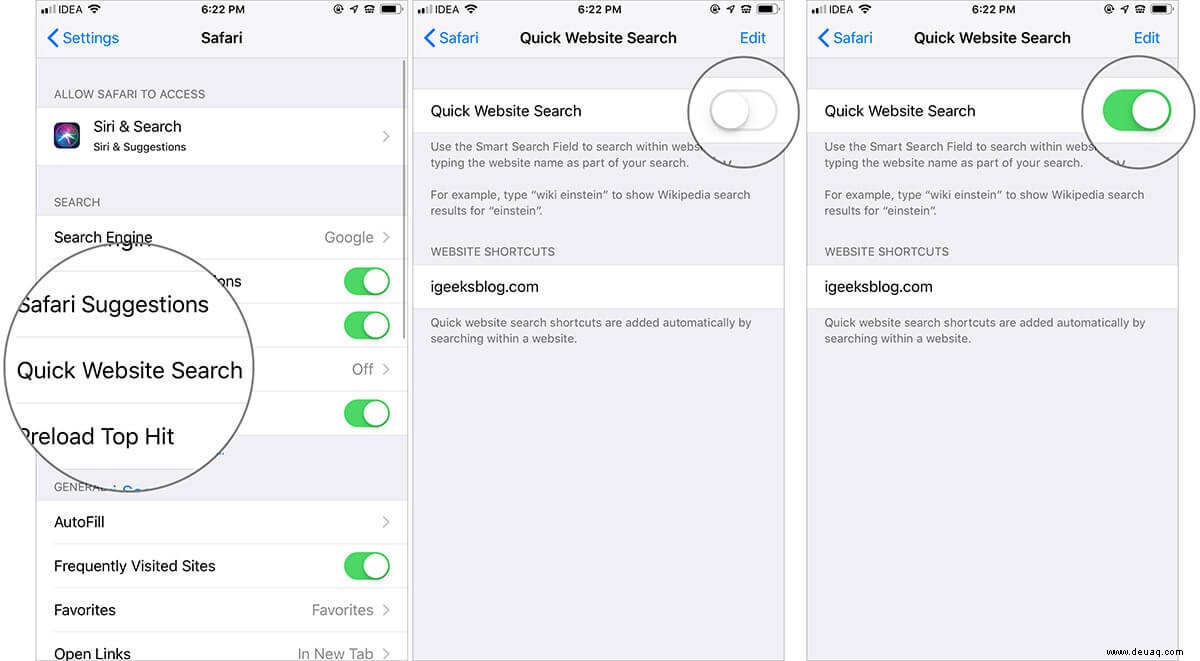 So verwenden Sie die schnelle Website-Suche in Safari auf Geräten 
