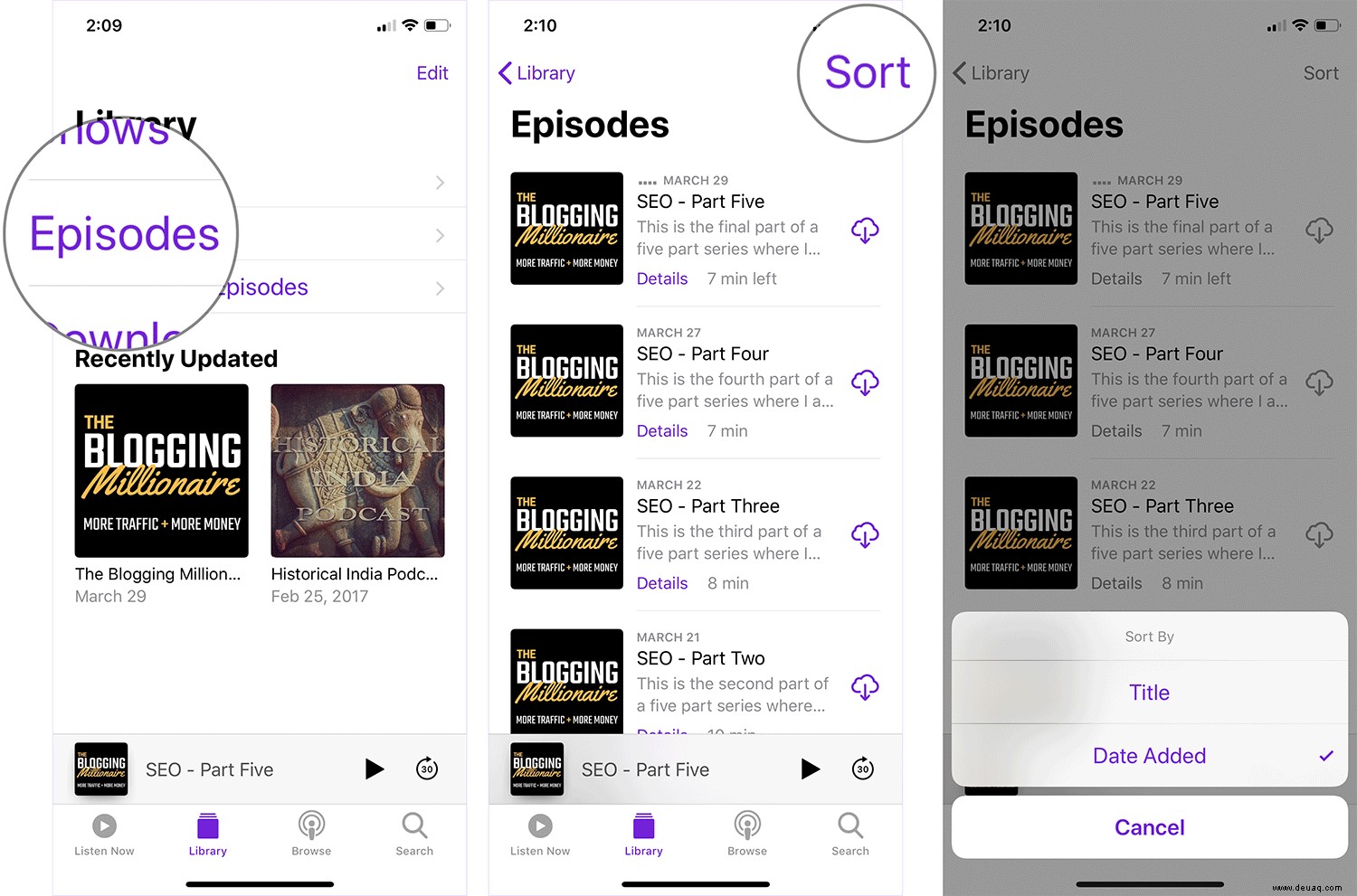 So sortieren Sie Podcasts in der Podcasts-App auf dem iPhone oder iPad 