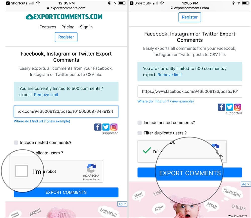 Exportieren Sie Facebook-Kommentare in eine CSV-Datei auf iPhone und iPad 