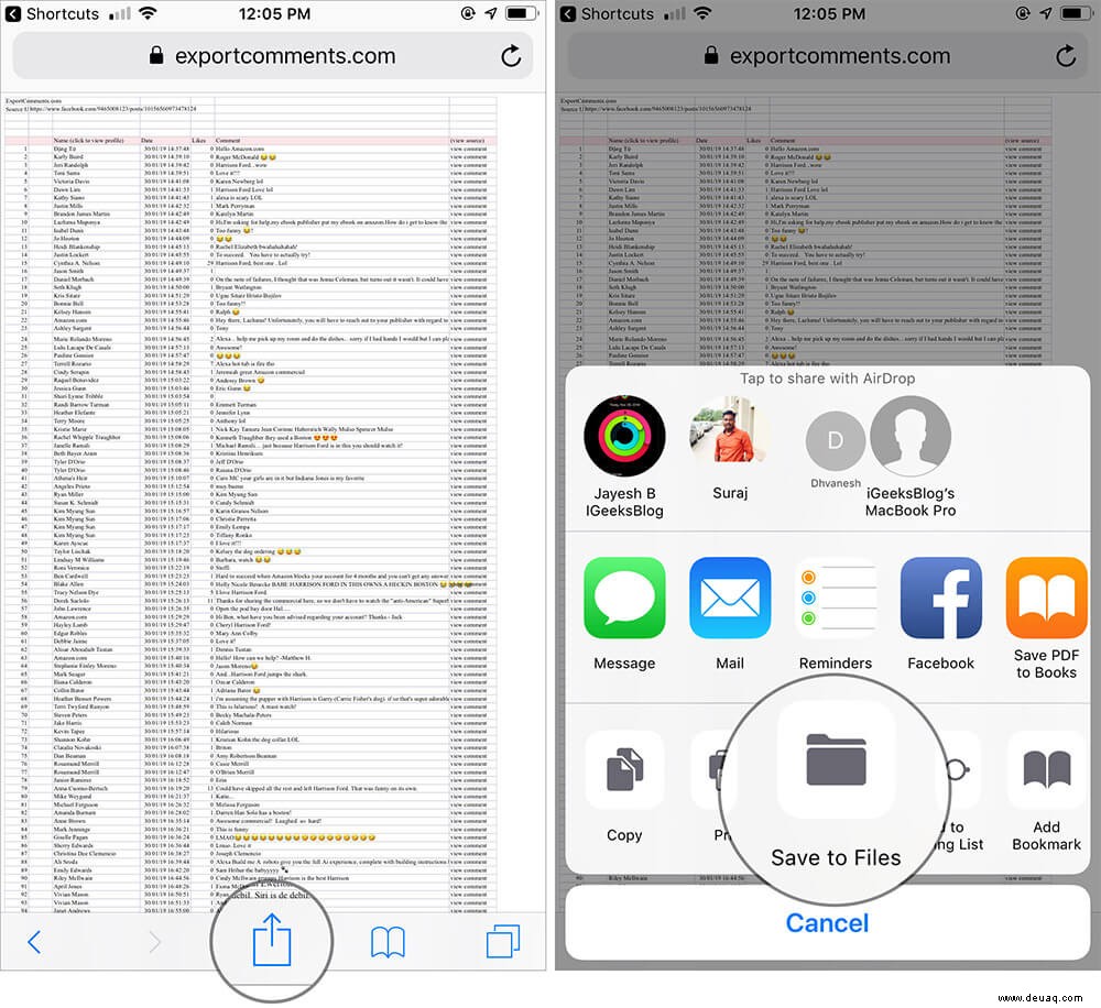Exportieren Sie Facebook-Kommentare in eine CSV-Datei auf iPhone und iPad 