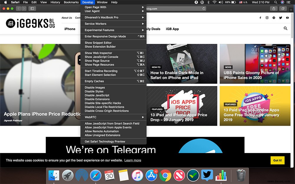 So aktivieren Sie das Entwicklungsmenü in Safari auf dem Mac:Entfesseln Sie den Entwickler in Ihnen 