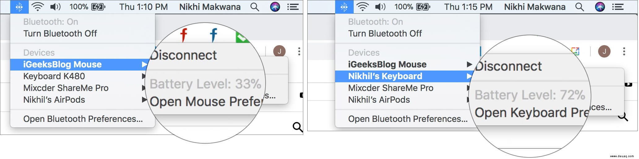 So überprüfen Sie den Akkuladestand von Bluetooth-Geräten, die mit dem Mac verbunden sind 