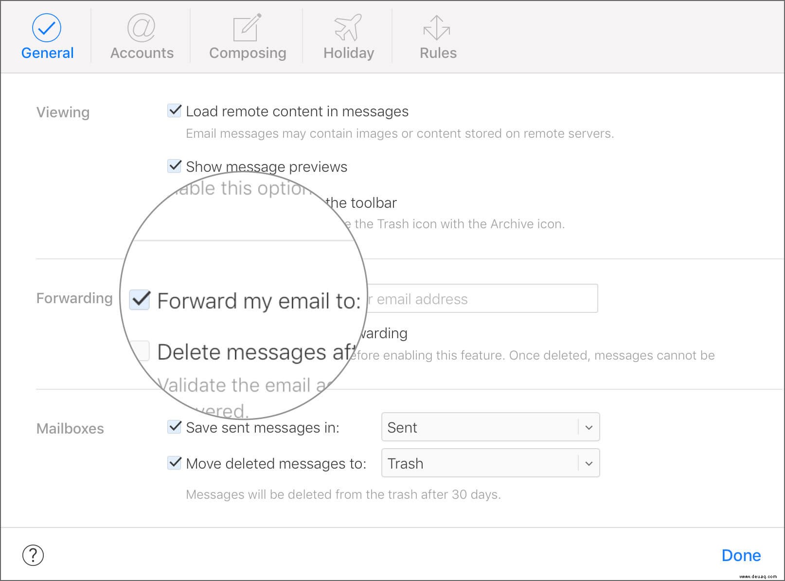 So leiten Sie iCloud-E-Mails automatisch an ein anderes E-Mail-Konto weiter 