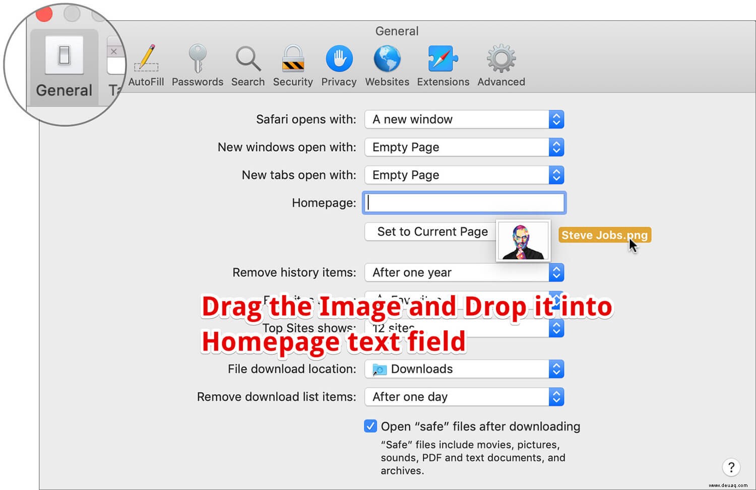 So legen Sie ein Bild als Startseite in Safari auf dem Mac fest 