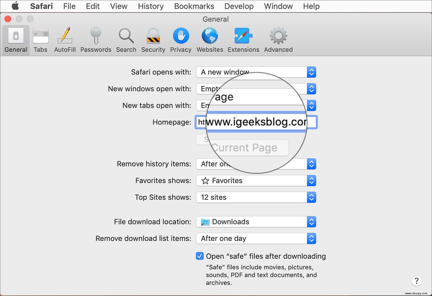 So legen Sie ein Bild als Startseite in Safari auf dem Mac fest 