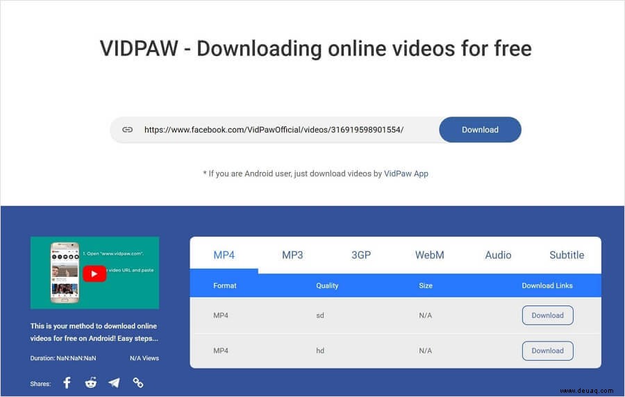 VidPaw – Laden Sie Videos von Facebook und Twitter herunter 
