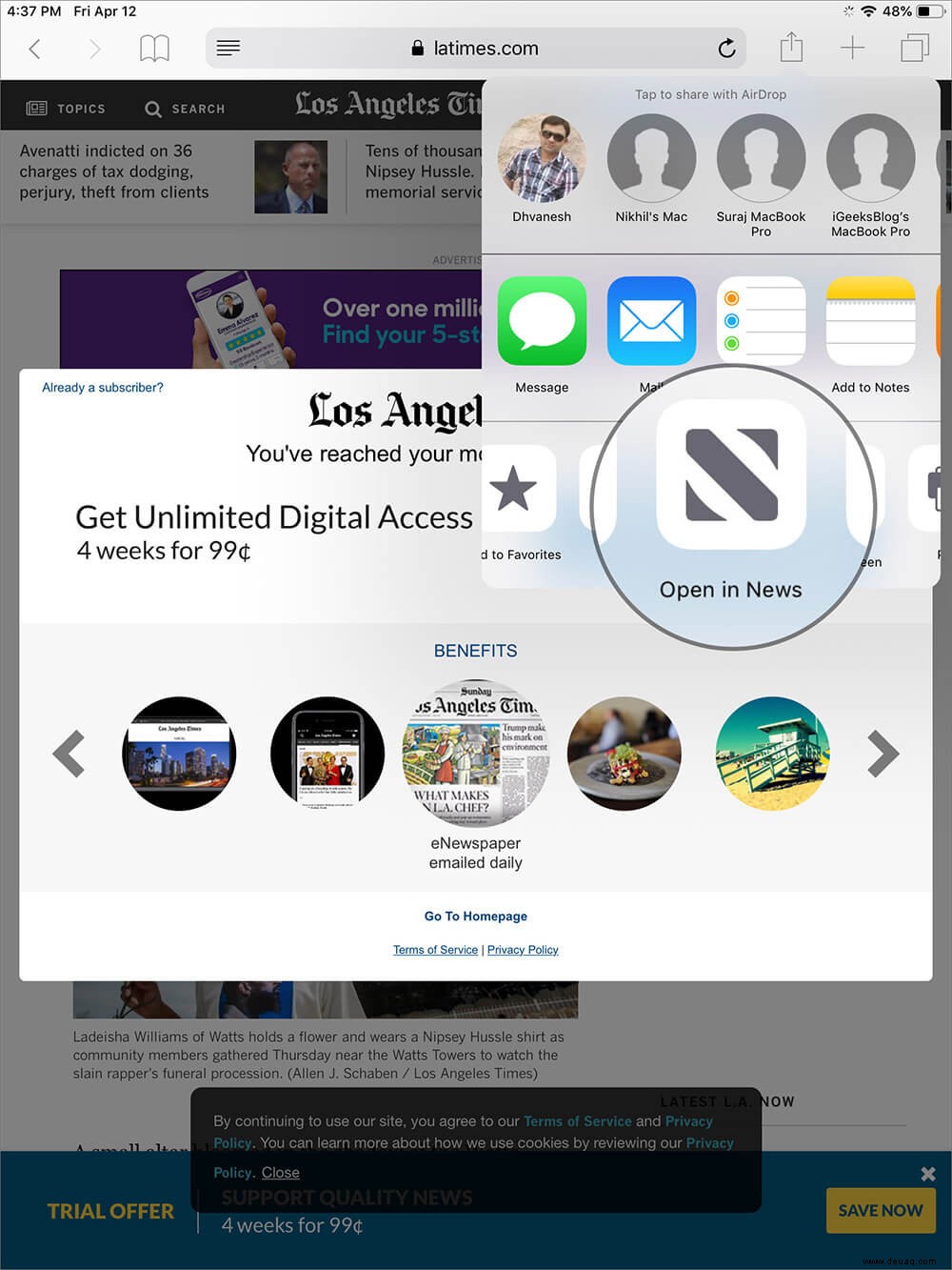 So lesen Sie jeden Paywall-Artikel von WSJ oder LA Times mit Apple News+ 